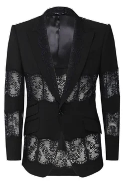 ( New Season ) Dolce & Gabbana Lace-Panelled Single Breasted Blazer - Black