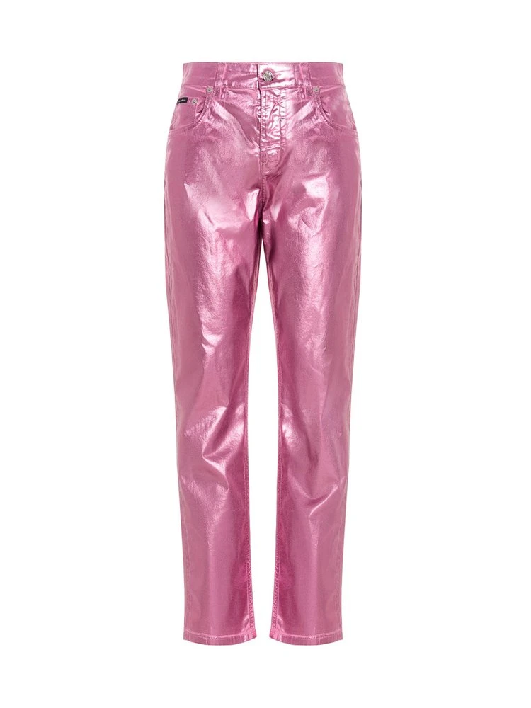 Dolce & Gabbana Metallic Effect Straight-Leg Jeans - Pink 1 Dolce & Gabbana Metallic Effect Straight-Leg Jeans - Pink